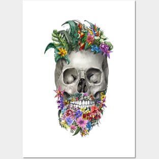 floral hipster skull Posters and Art